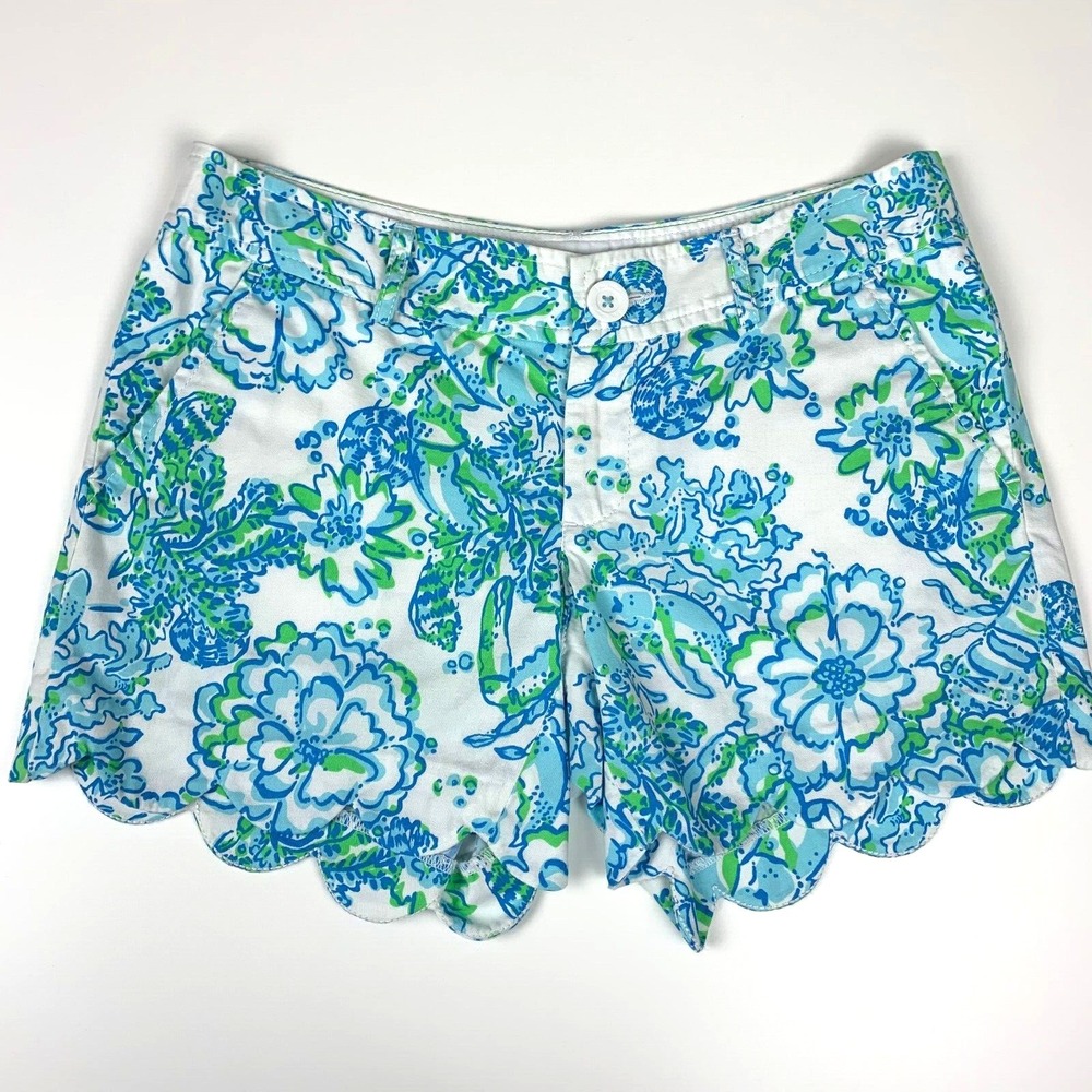 Lilly Pulitzer Buttercup Scallop Shorts‎ Hasbah Lobster Floral Shells sz 0